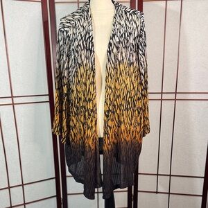 Catherines Gradient Ombre Open-Front Cardigan in White, Yellow & Black